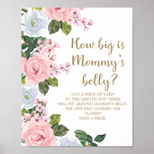 Rosa White Blommigt Hur stor är Mamma Belly? Poster (Framsidan)