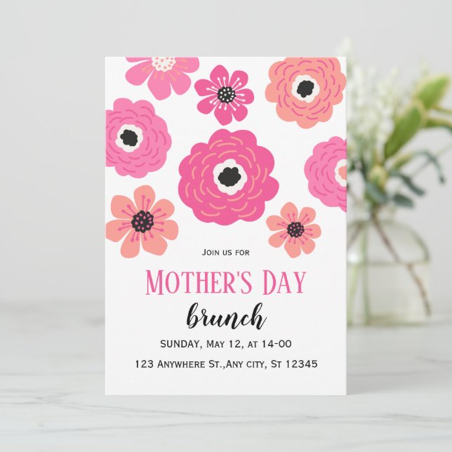 Rosa White Blommigt Mors dag Brunch Inbjudan (Stående Fram)