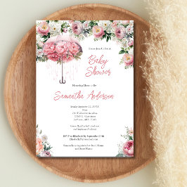 Rosa White Blommigt Parbrella Girl Baby Shower Inbjudningar