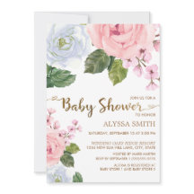 Rosa White Blommigt Ro Elegant  Script Baby Shower