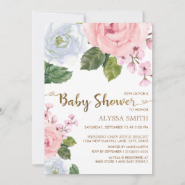 Rosa White Blommigt Ro Elegant Script Baby Shower Inbjudningar