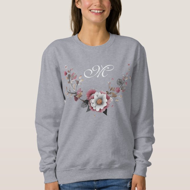 Rosa White Blommigt Sweatshirt T Shirt (Framsida)