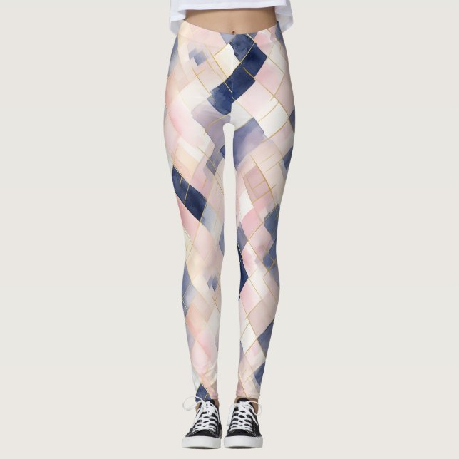 Rosa White Blue Squares Leggings (Framsida)