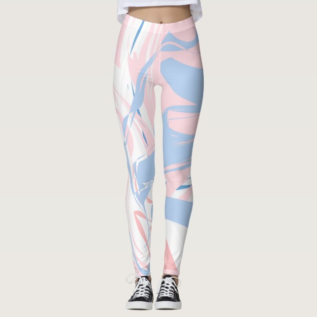 Rosa White Blue Swirl Abstrakt Leggings (Framsida)