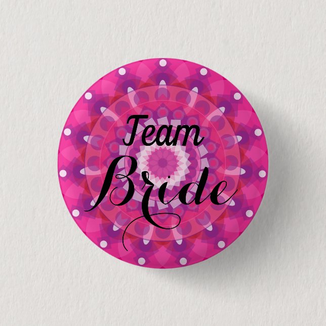 Rosa White Bröllop Team Bride Button Knapp (Framsida)