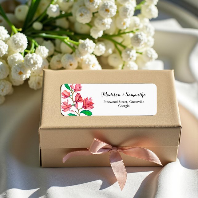 Rosa White Bröllopsbuketter Adress Returadress Etikett (Skapare uppladdad)