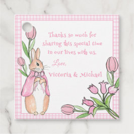 Rosa White Bunny Tack Baby Shower Gåvor Etiketter