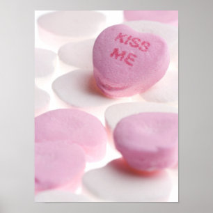 Rosa & White Candy Hearts Kiss Me Heart-mall Poster
