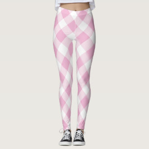 Rosa White Check Mönster Girly Tonåring Leggings