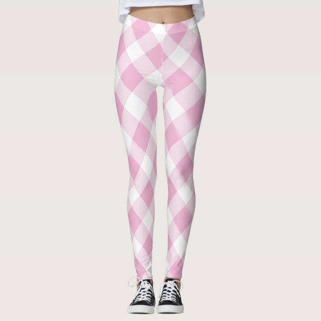 Rosa White Check Mönster Girly Tonåring Leggings (Framsida)