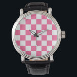 Rosa White Checkated Mönster Armbandsur<br><div class="desc">Rosa- och vitcheckade geometriska rutor Mönster design</div>
