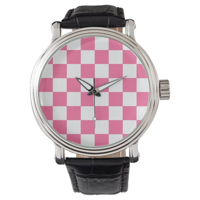 Rosa White Checkated Mönster Armbandsur (Framsida)