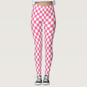 Rosa White Checkated Mönster Leggings