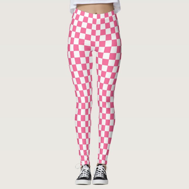 Rosa White Checkated Mönster Leggings (Framsida)