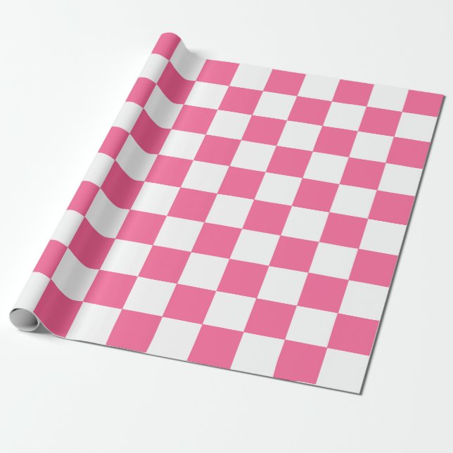 Rosa White Checkated Mönster Presentpapper (Utrullad)