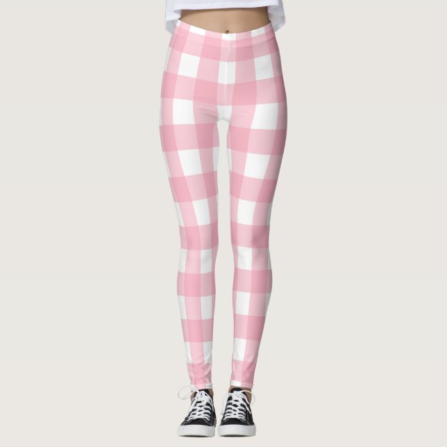 Rosa & White Checkerboard Mönster Leggings (Framsida)