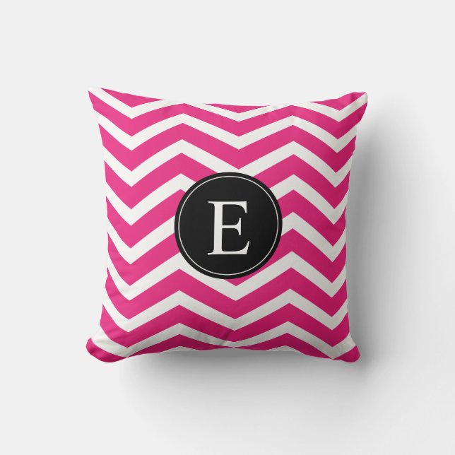 Rosa White Chevron Black Monogram Kudde (Framsida)