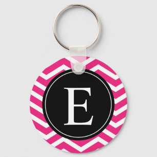 Rosa White Chevron Black Monogram Nyckelring