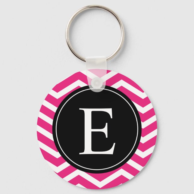 Rosa White Chevron Black Monogram Nyckelring (Framsida)