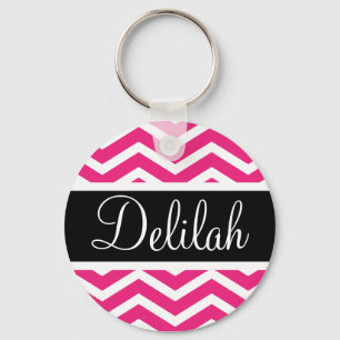 Rosa White Chevron Black Namn Nyckelring