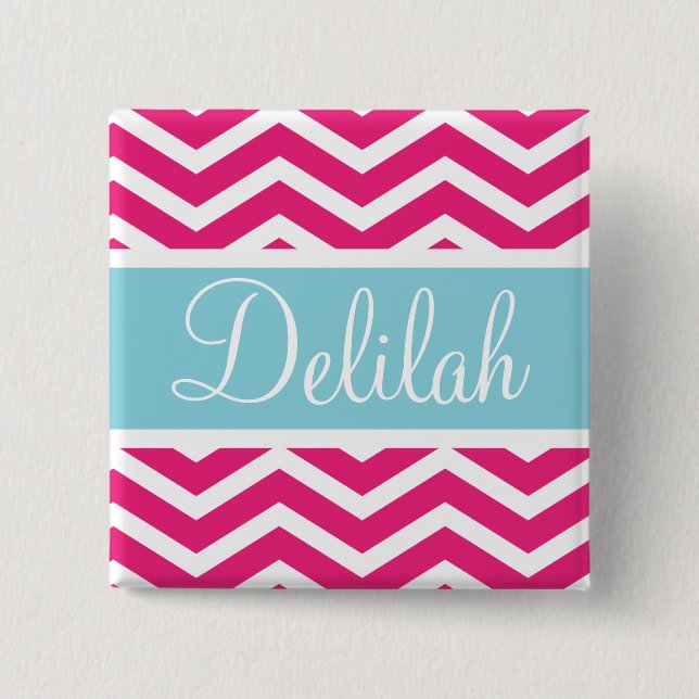 Rosa White Chevron Blue - eget namn Knapp (Framsida)