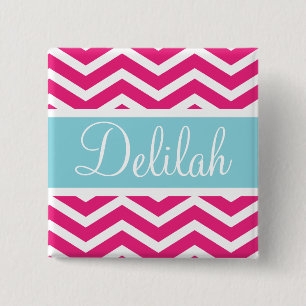 Rosa White Chevron Blue - eget namn Knapp