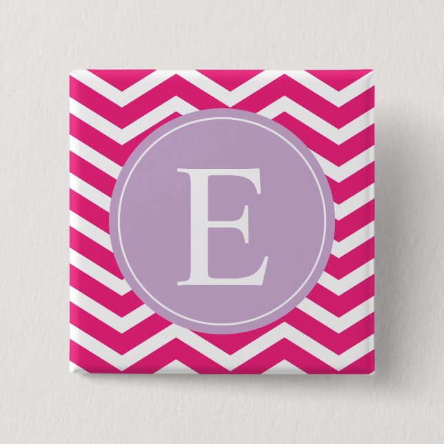 Rosa White Chevron Lila Monogram Knapp (Framsida)