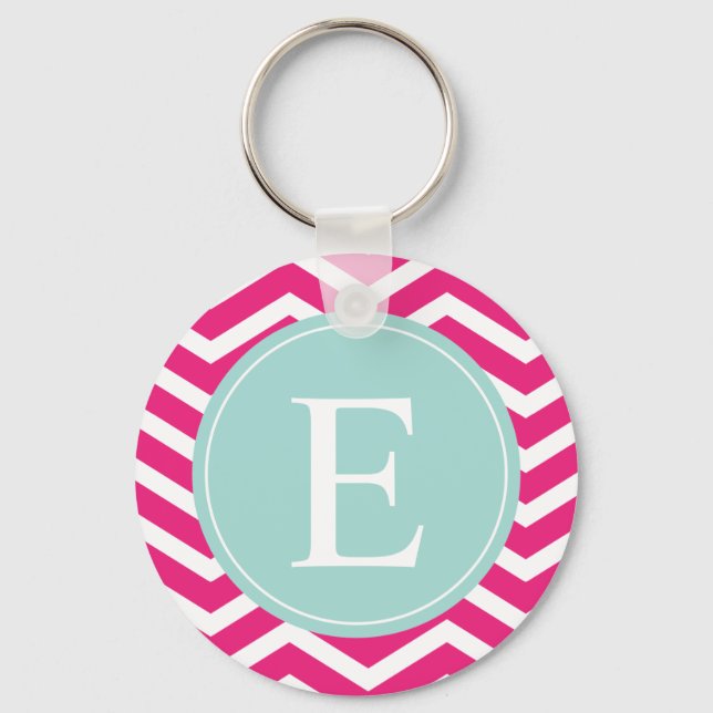 Rosa White Chevron Mint Teal Monogram Nyckelring (Framsida)