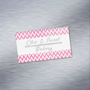 Rosa White Chevron Monogram Magnetiska Visitkort