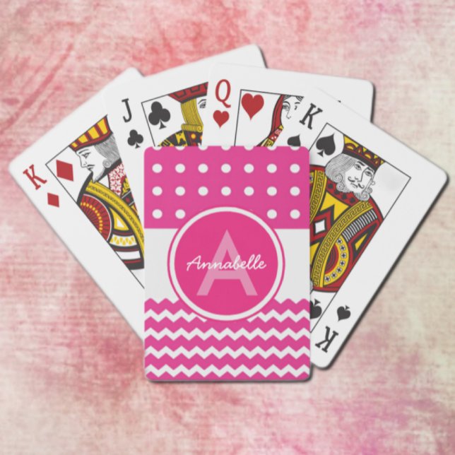 Rosa White Chevron Monogram Personlig Spel Kort (Skapare uppladdad)