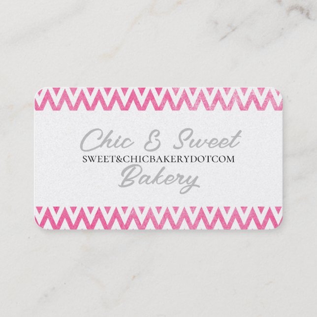 Rosa White Chevron Monogram Visitkort (Baksida)