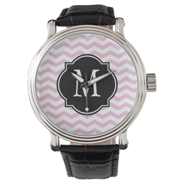 Rosa & White Chevron Mönster Armbandsur (Framsida)