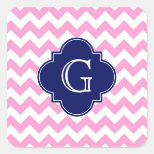 Rosa White Chevron Zigzag Navy Quatrefoil Monogram Fyrkantigt Klistermärke