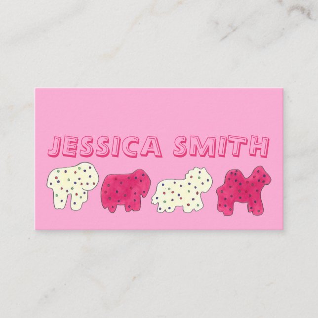 Rosa White Circus Zoo Animal Cookies Crackackers Visitkort (Framsida)