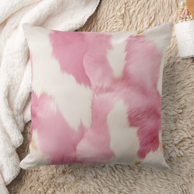 Rosa White Cowhide Animal Kudde (Filt)