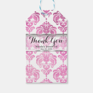 Rosa & White Damask Vintage bröllop, händelseförmå Presentetikett