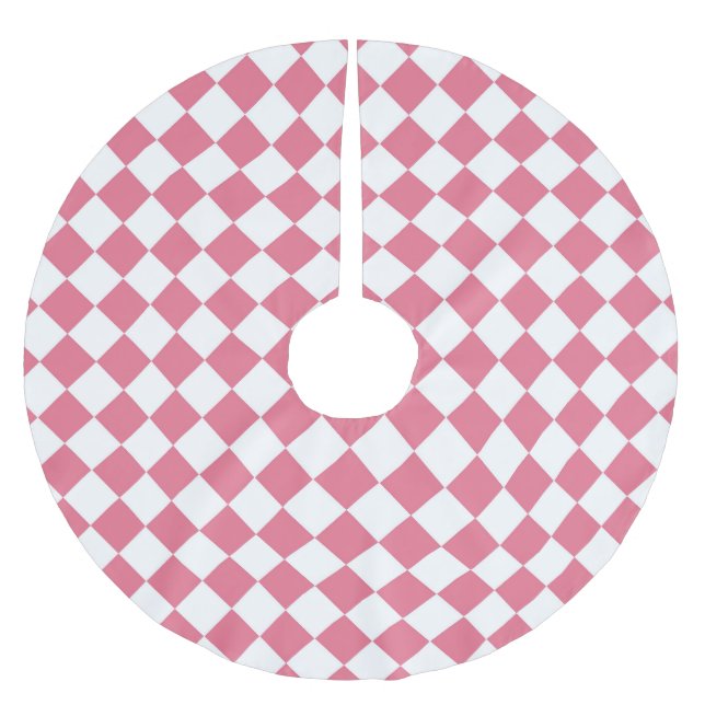 Rosa White Diamond Checker Mönster Julgransmatta Borstad Polyester (Framsidan)