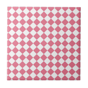 Rosa White Diamond Checker Mönster Kakelplatta