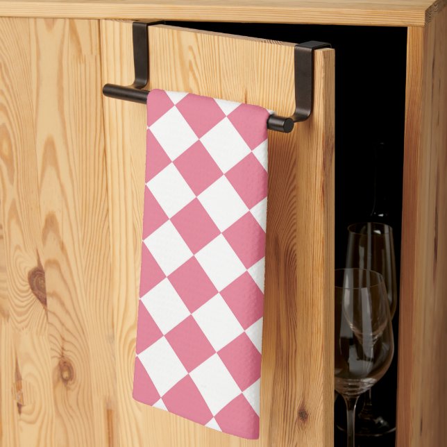 Rosa White Diamond Checker Mönster Kökshandduk (Thirds Fold)