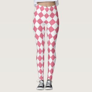 Rosa White Diamond Checker Mönster Leggings