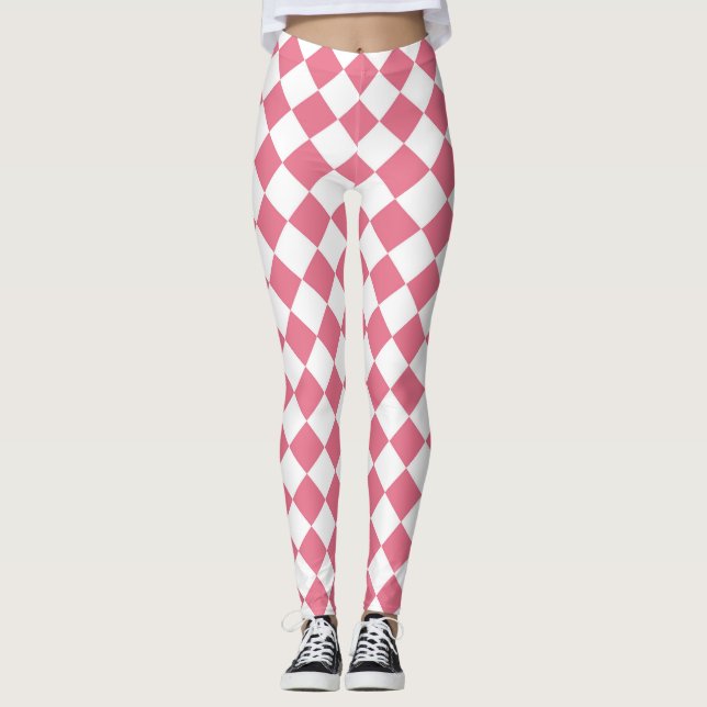 Rosa White Diamond Checker Mönster Leggings (Framsida)