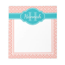 Rosa White Diamond Trellis Mönster Teal Monogram