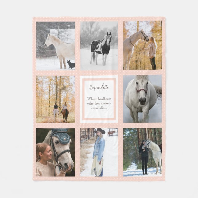 Rosa White Dots Equine Photo Girl Horse Lover Fleecefilt (Framsidan)