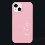 Rosa White Elegant Calligraphy-skript Namn<br><div class="desc">Rosa White Elegant Calligraphy Script Anpassningsbar Personlig Namn iPhone 14 Smart Phone Case har en modern och enkel design för trendig och snyggt med personligen namn i elegant i rosa-handskriven calligraphy-skripttypografi på mjuk -bakgrund. Designad av ©Evco Studio www.zazzle.com/store/evcostudio</div>