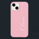 Rosa White Elegant Calligraphy-skript Namn<br><div class="desc">Rosa White Elegant Calligraphy Script Anpassningsbar Personlig Namn iPhone 14 Smart Phone Case har en modern och enkel design för trendig och snyggt med personligen namn i elegant i rosa-handskriven calligraphy-skripttypografi på mjuk -bakgrund. Designad av ©Evco Studio www.zazzle.com/store/evcostudio</div>