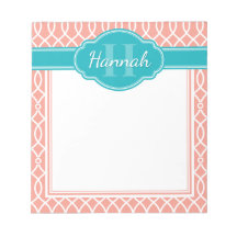 Rosa White Elegant Lattice Mönster Teal Monogram