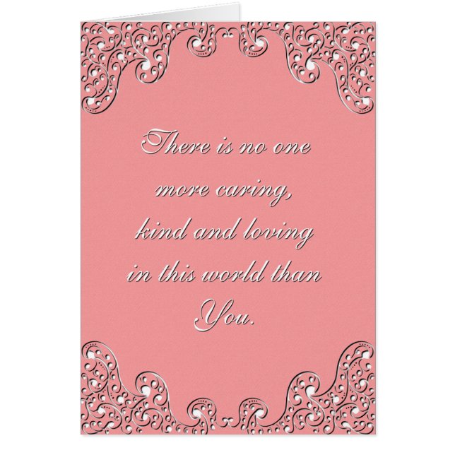 Rosa & White Engraved Mors dag Hälsningskort (Framsidan)