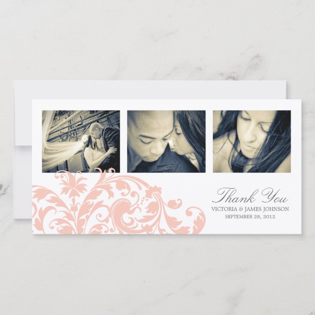 ROSA & WHITE FLOURISH | BRÖLLOP TAANK DIG CARD TACK KORT (Framsida)