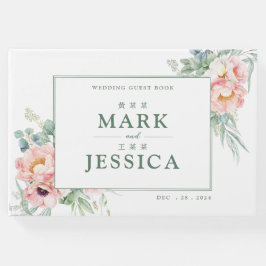 Rosa White Flower Bilingual China Bröllop Gästböcker