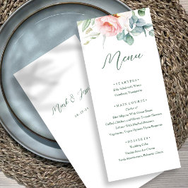 Rosa White Flower Bröllop Menu Meny